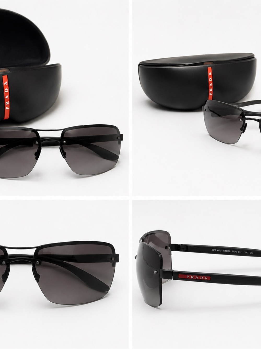 Authentic Prada SPS 60U DG0-5M1 Men’s Rimless Sunglasses Black 62-16 140 w/ Case